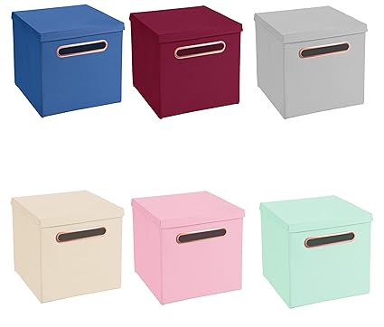 4er Set Rosa Faltbox 32,5 x 32,5 x 32,5 cm mit Rosegold Griff Aufbewahrungsbox von StickandShine faltbar, mit Deckel