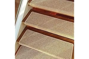 Bullnose Stair Treads For Wooden Steps, 7 1/2" 8" 9" 9 1/2" Extra Wide Carpet For Staircase Non Slip, Light Brown/grey/white 