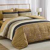 Drucon Fall Comforter Set Queen Size 7 Piece Bed in a Bag, Boho Striped Bedding Set, Soft Microfiber Comforter and Sheet Set for All Season (Queen, 90"x90")