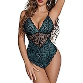 Avidlove Lingerie for Women One Piece Snap Crotch Teddy Bodysuit Contrast Lace Mini Babydoll