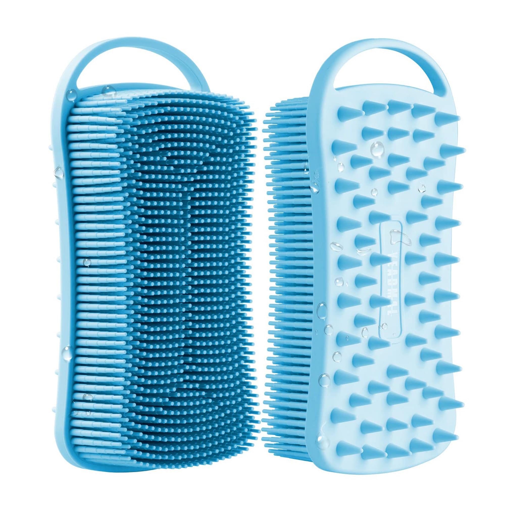 YEADMAL Dual-use Silicone Body Scrubber with Scalp Massage Shampoo Brush Exfoliating Bath Body Brush Gentle Silicone Shower Scrubber, Lather Well for Shower Gel/Soap/Body Wash (Blue)