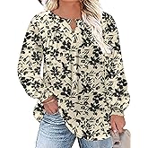 TFSDOD Women Plus Size Tops Long Sleeve Shirts V Neck Pleated Keyhole Blouse Loose Work Tunic Tee 1X-5X
