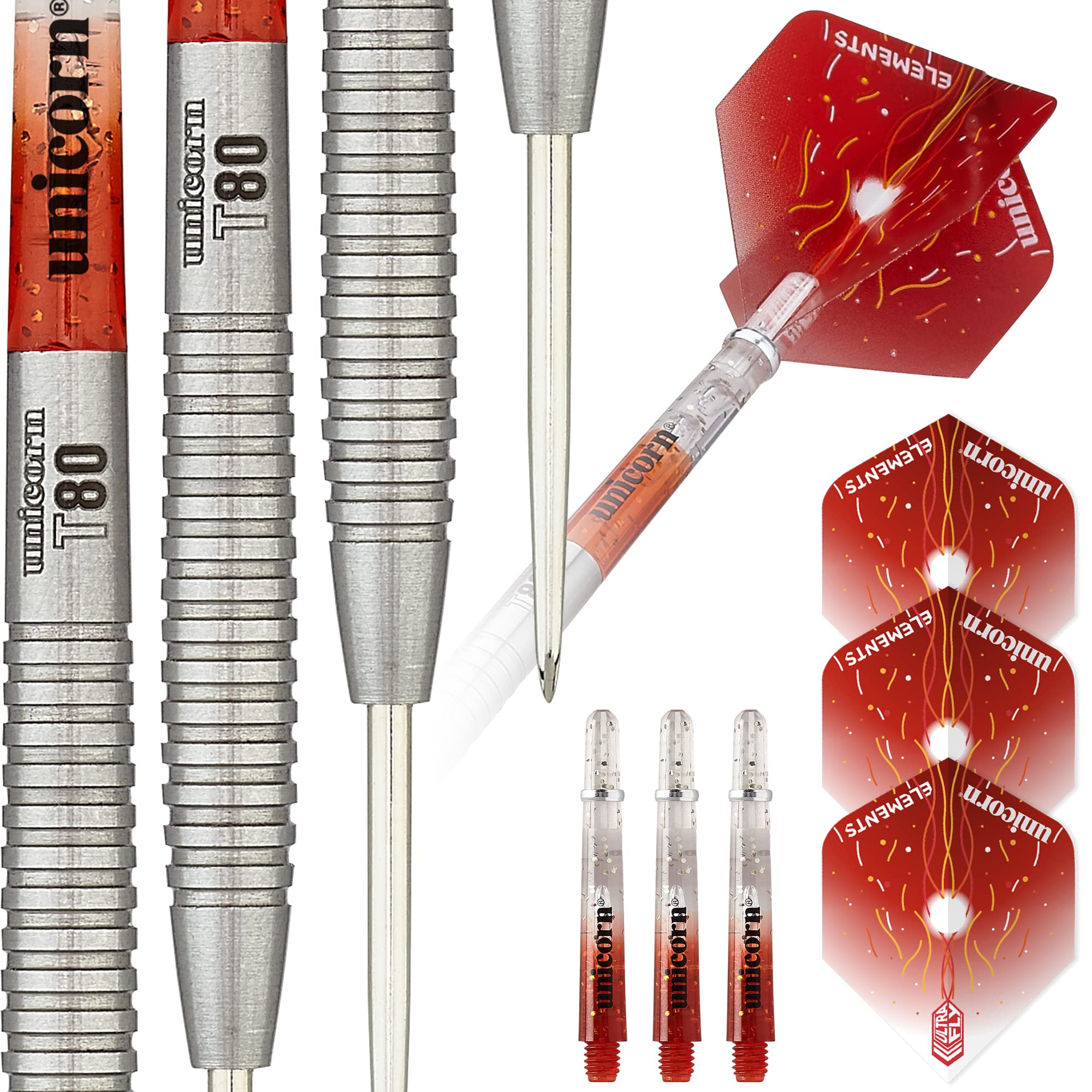 Unicorn Steel Tip Professional Darts Set | Core Striker Series Style 2 | 80% Natural Tungsten Barrels | 23 g