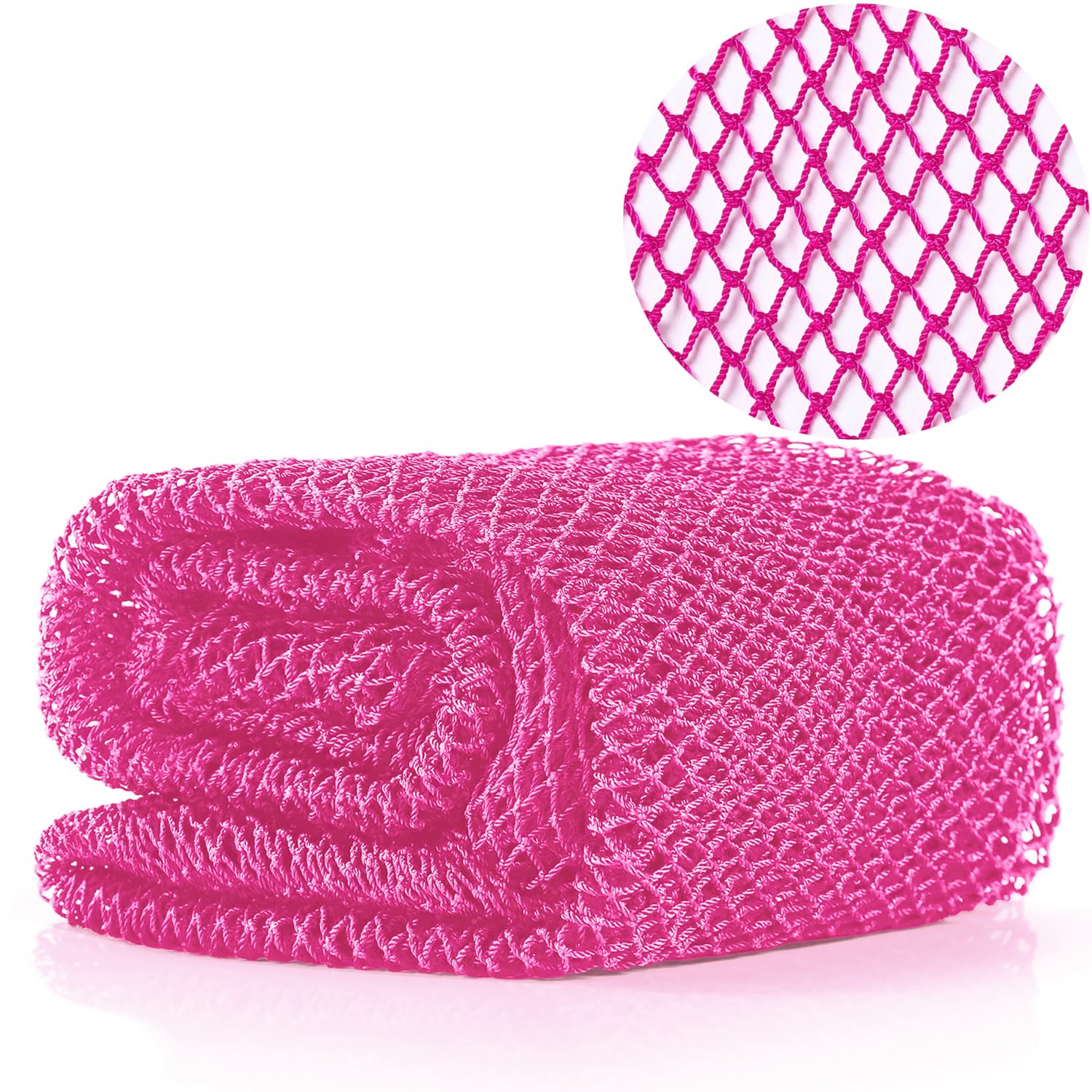 African Net Long Bath Net Sponge,JASSINS African Bathing Body Exfoliating Net Shower Body/Back Scrubber Skin Smoother,Stretch Length to 66 INCH (Pink)
