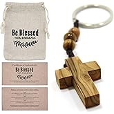 Authentic Olive Wood Cross Keyring with Three Rosary Beads for Faith Hope & Charity