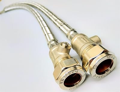 AK Pair Flexible Monobloc Tap Tail Connector with Isolator Valve M10/M12