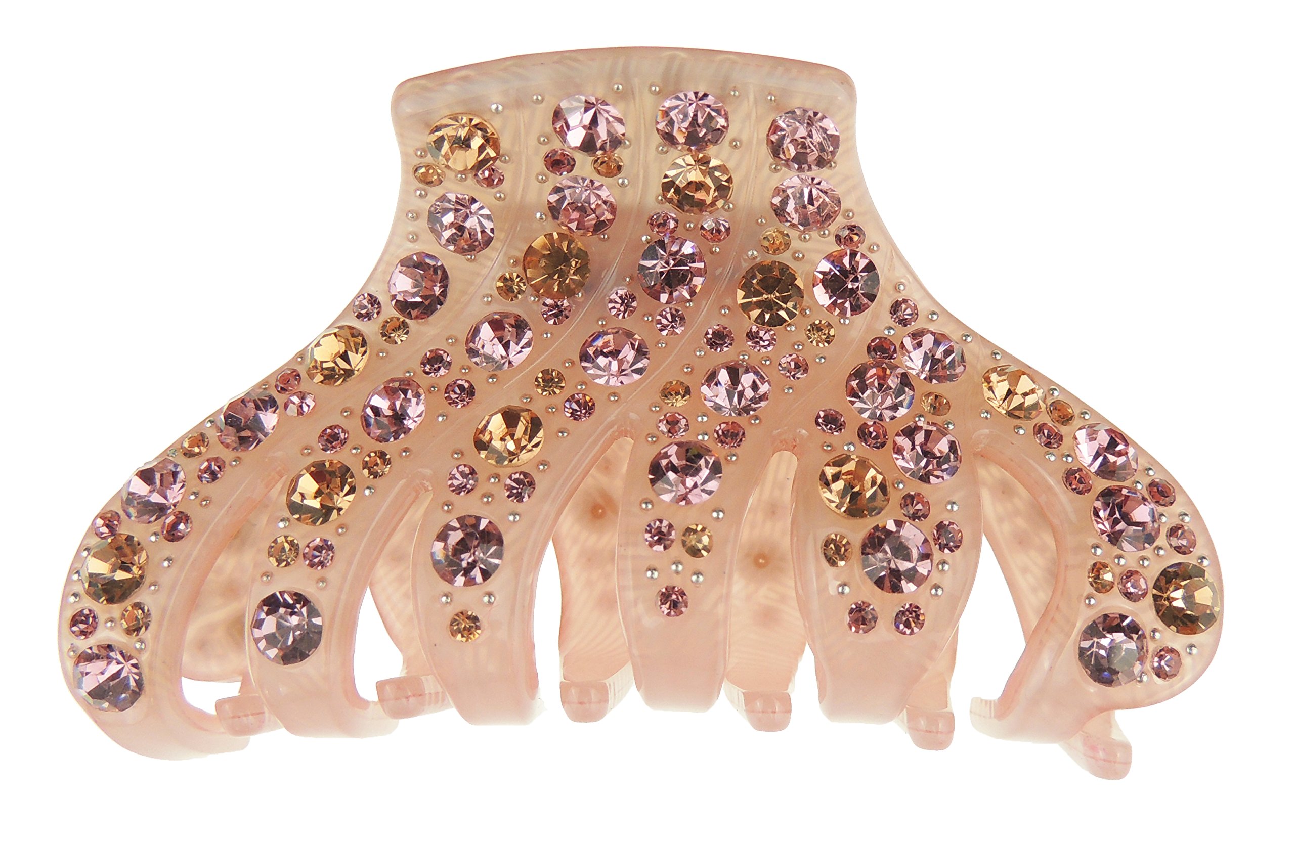 Extra Sparkly Women Girls Crystal Diamante Rhinestone Gems Bridal Wedding Evening Party Styling Fine Thin Hair Accessories Butterfly Claw Jaw Clip Octopus Clamp Grip 9cm Stripes Pink