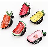 5PCS Funky Hair Claw Clips in Fruit Shape - Novelty Food-Inspired Jaw Barrettes, Sweet Shark Grab Accessories in Bulk for Women Girls Teachers (Peach Pineapple Watermelon Carrot Strawberry)