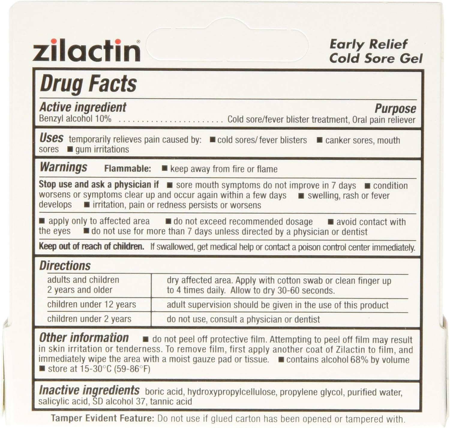 Zilactin Cold Sore Gel, Medicated Gel - 0.25 OzGel (Pack of 2): Health & Personal Care