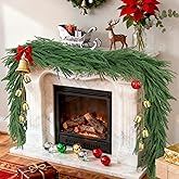 12FT(2 * 6FT)Norfolk Pine Garlands, Christmas Cedar Garland, Real Touch Faux Green Garlands, Winter Artificial Greenery Garland for Mantle, Stairs, Table, Fireplace, Indoor & Outdoor Xmas Decorations