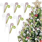 Christmas Tree Picks 6 Pcs Candy Cane Christmas Decorations 16" Xmas Tree Topper Elf Pick Red Green and White Woolen Curly Lollipop Pick Large Ornaments for Xmas Tree Filler, Wreath, Vase Home Decor