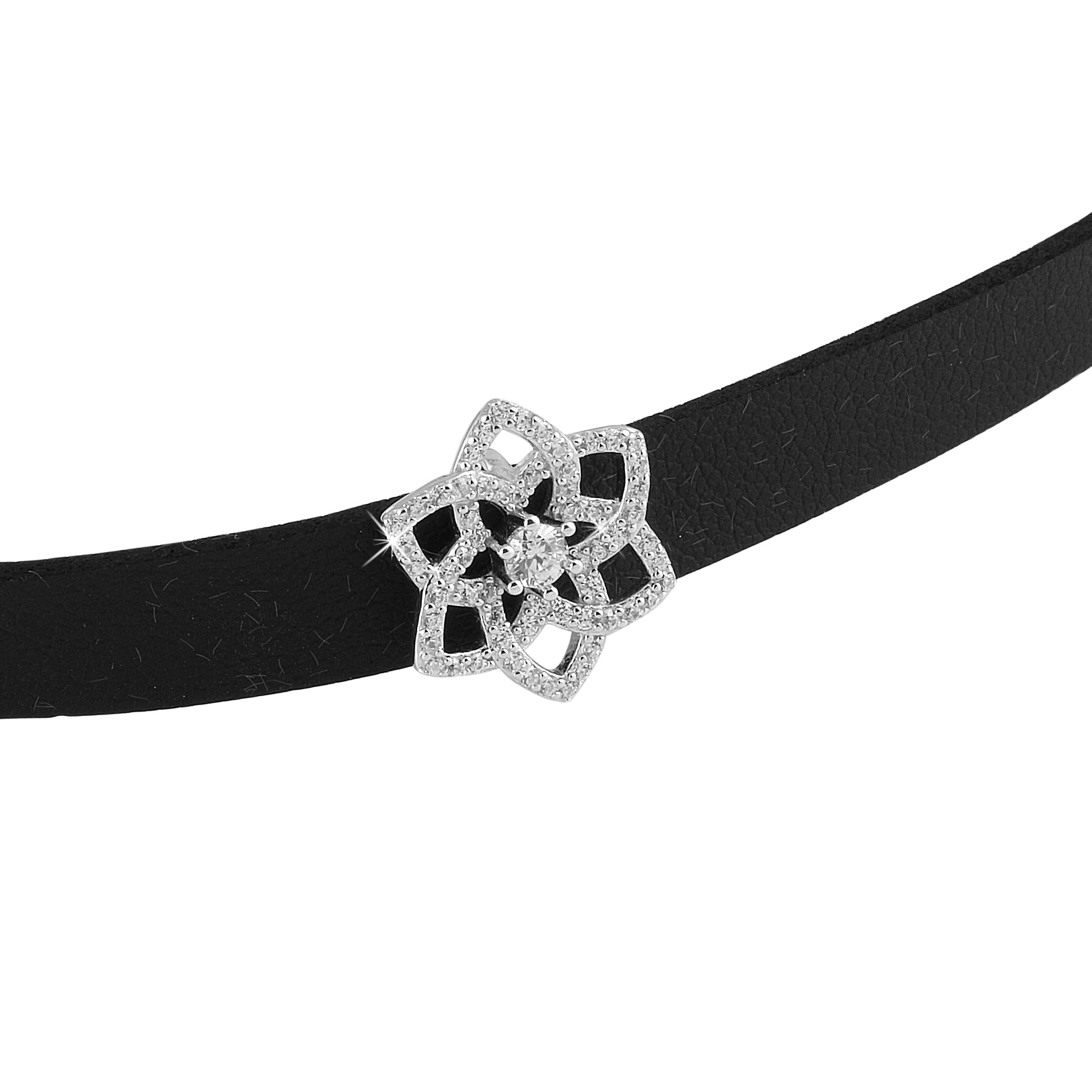 Choker Necklace For Women- With Sterling Silver and Cubic Zirconia Flower Pendant