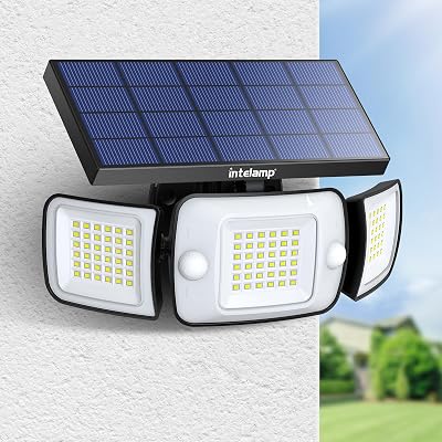 intelamp Solar Security Light Outdoor 108 LED 1200LM 3 Adjustable Heads