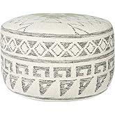 Creative Co-Op Round Wool Blend Kilim Pouf with Geometric Design, Grey