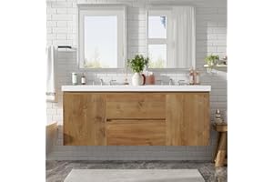 Merax 59.3" Double Sink Bathroom Vanity with SMC Top, MDF Cabinet, Soft Close Doors, Divided Drawers, Wall-Mounted Modern Sto