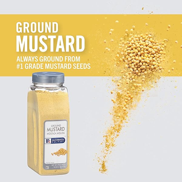 MCCORMICK CULINARY GROUND MUSTARD, 16 OZ – ONE 16 OUNCE CONTAINER OF GROUND MUSTARD POWDER FOR A SHARP TANGY TASTE, PERFECT FOR DIPS, AND SAUCES