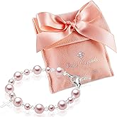 Baby Crystals Sterling Silver Cross Charm Pearl Bracelets for Girls - Baptism Gifts for Girl with Rosaline, White Simulated Pearls, First Communion, Christening, Keepsake Girls Jewelry Birthday Gift