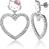 Sanrio Hello Kitty Jewelry Dangle and Hoop Earrings for Women, Fashion Hello Kitty Earrings with Crystals or Enamel Plating