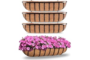 Y&M 4 Pcs Deck 30'' Railing Planters Outdoor Balcony, Large Metal Window Box Deck Railing Planter with Coco Liner for Outdoor Balcony Porch Fence Patio Rail