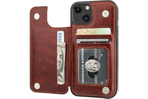 ONETOP Compatible with iPhone 13 Wallet Case with Card Holder, PU Leather Kickstand Card Slots Case, Double Magnetic Clasp Durable Shockproof Cover 6.1 Inch(Brown)