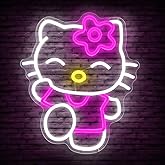 Cheunyar Hello Kit Neon Sign Dimmable Kitty Signs Kawaii Cat Anime Neon Led Sign Room Decor Lights for Girl's Room Child Bedroom Birthday Halloween Christmas Gift 14.7’’x12.5’’
