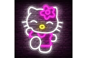 CHEUNYAR Hello Kit Neon Sign Dimmable Kitty Neon Sign Kawaii Cat Anime Neon Sign Kitty Room Decor Lights for Girl's Room Child Bedroom Birthday Halloween Christmas Gift 14.7’’x12.5’’