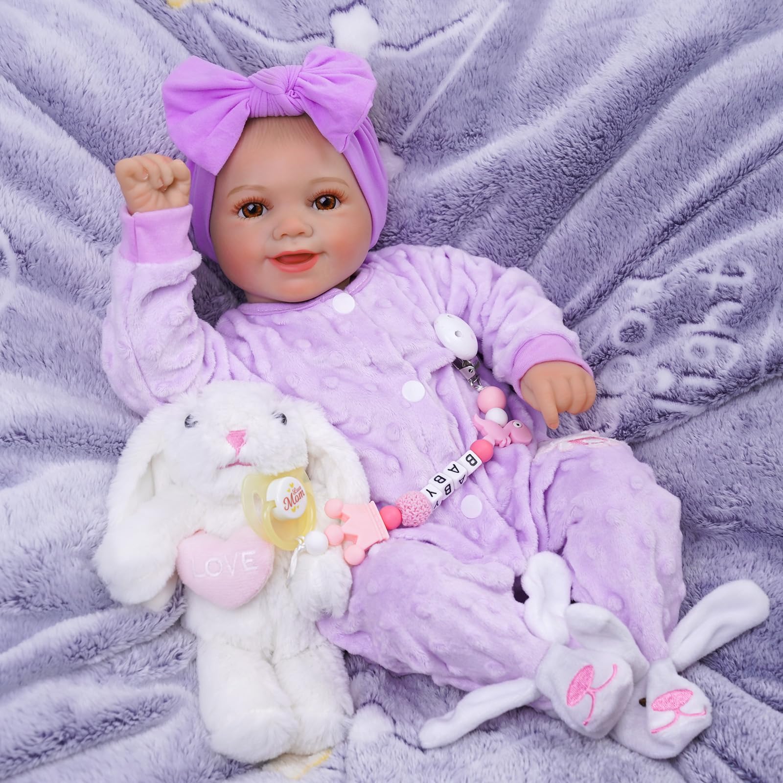 BABESIDE Reborn Dolls Realistic Baby Doll That Look Real 17 Inch 43CM Sunny Lifelike Baby Doll Girls Reborn Dolls Newborn Baby Doll Softness Cloth Body Real Life Baby Dolls（Violet） — image 1