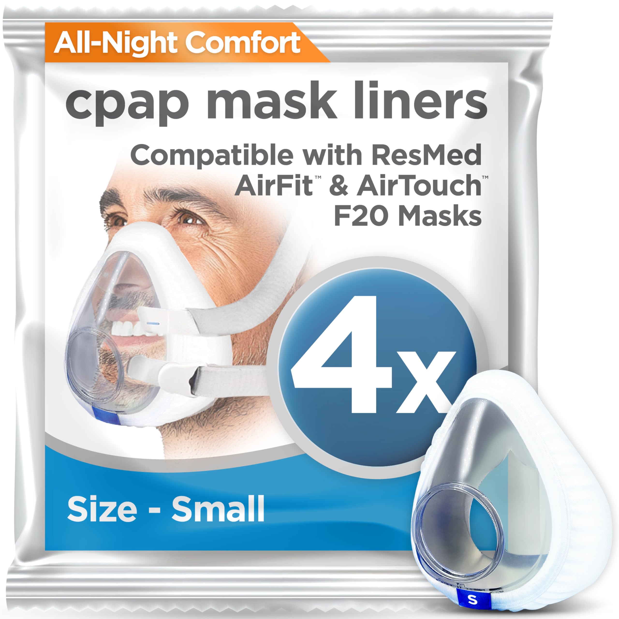 resplabs CPAP Mask Liners for ResMed AirFit F20 and AirTouch F20 Full Face Masks - Reusable, Washable Comfort Covers - 4 Pack (Small)