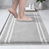 PURRUGS Bathroom Rug Non-Slip Machine Washable 20" x 30", Super Absorbent and Quick Dry Shaggy Microfiber Bath Mat, Extra Soft and Plush Bath Rug for Bathtub, Shower, and Sink, Light Grey