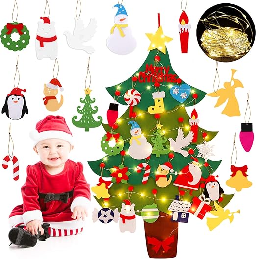 Foto Alberi Di Natale Divertenti.Bageek Albero Di Feltro Di Natale Albero Di Natale Divertente Fai Da Te Con Ornamenti E Luce A Corda Per Bambini Amazon It Amazon It