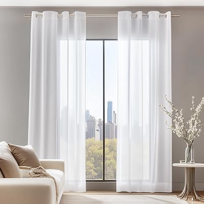 Deconovo White Voile Curtains 55 x 90 Inch 2 Panels Eyelet Sheer
