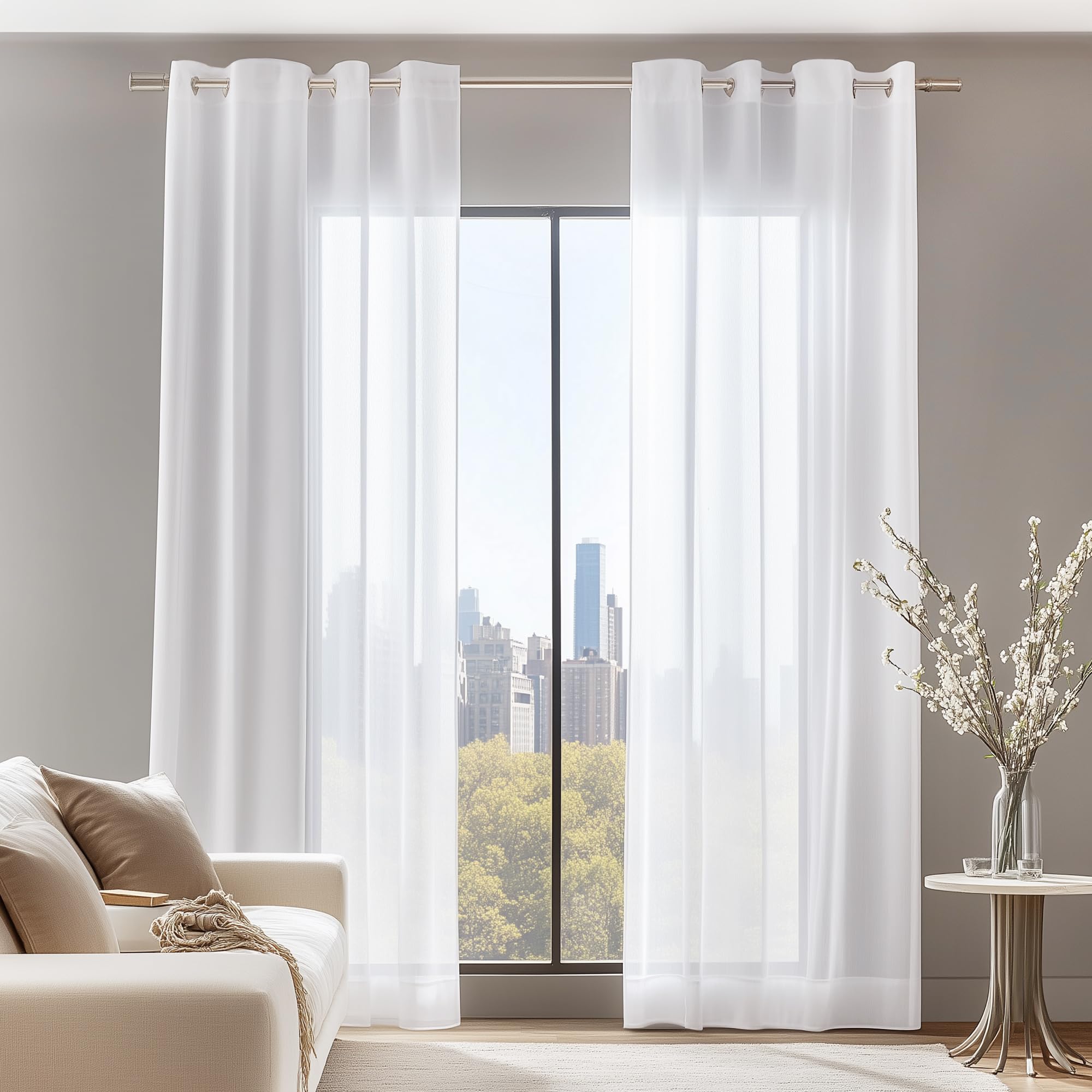 Deconovo Pair of Eyelet Curtains for Windows 140 x 122 cm White