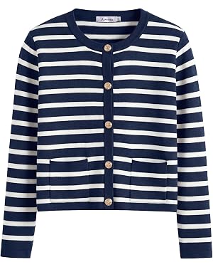 ANRABESS Women's Button Down Cropped Striped Cardigan Sweaters on Amazon