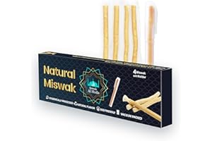 Sewak Al Huda 4 Pcs Miswak Sticks with Holder - Vacuum Sealed Natural Chewing Miswak Sticks for Teeth - Natural Flavored Toot