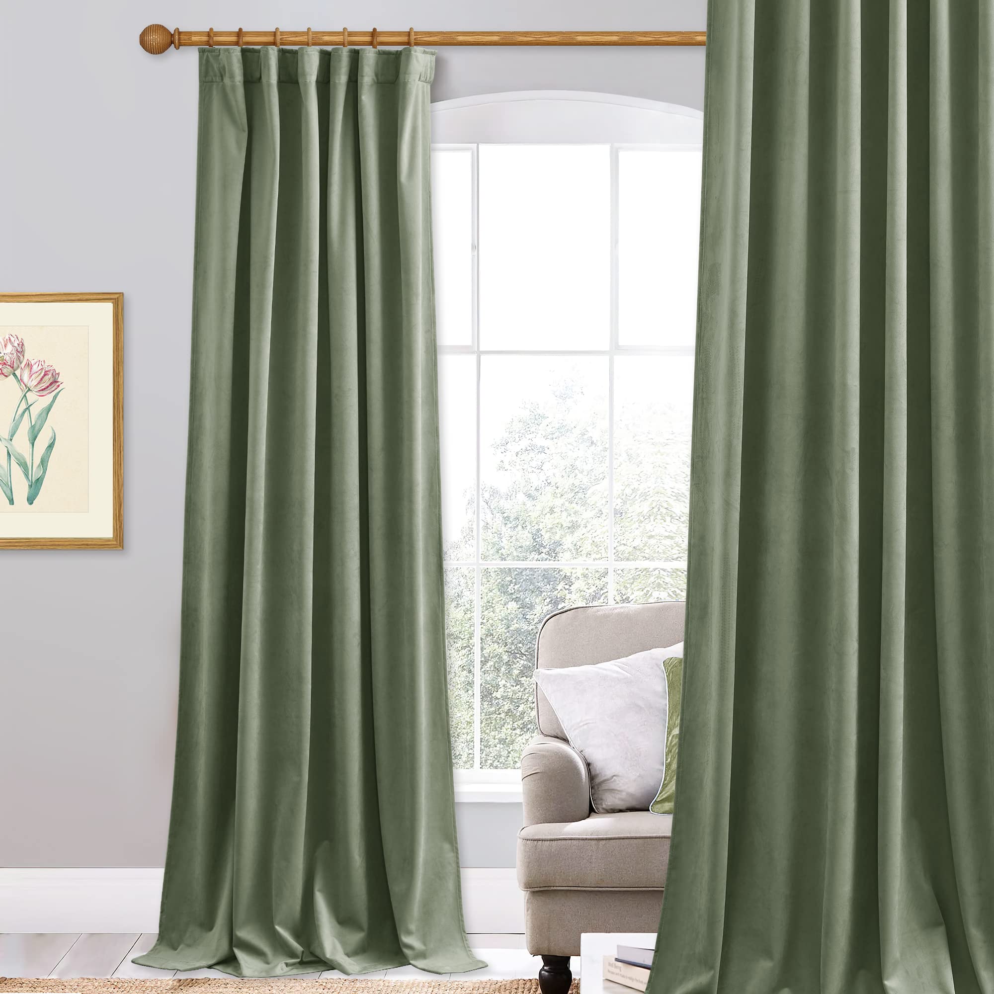 Photo 1 of **Only One*** StangH Sage Green Curtains 84 inches, Super Soft Thick Velvet Drapes for Nursery Bedroom Thermal Insulated Privacy Doorway for Home Office/Bathroom, W52 x L84 inches, 1 Panel