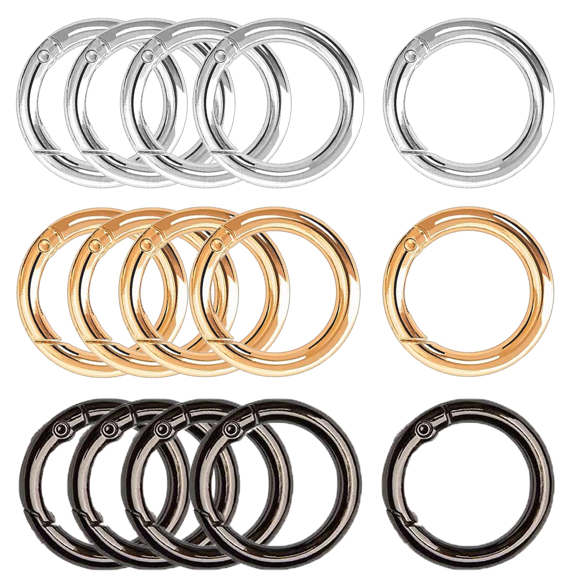 XCSJ 15 x Round Carabiner 40 mm Big Spring Buckle Round Spring Ring Buckle Zinc Alloy Keychain Hook Clips Snap Spring Ring Buckle for Bags, Handbags, Keyrings, (3 Colours)