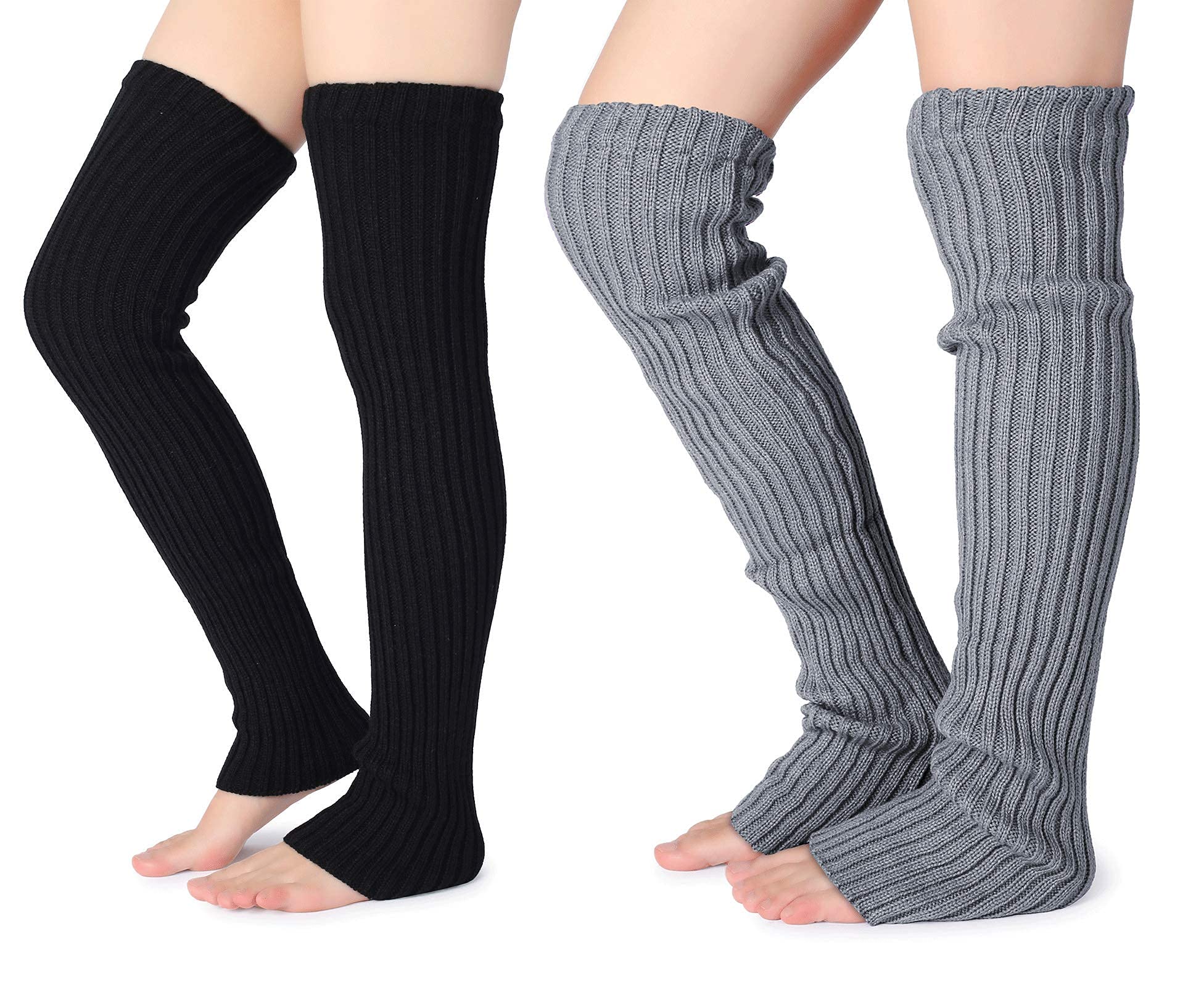 Photo 1 of Pareberry Women's Winter Over Knee High Footless Socks Knit Warm Long Leg Warmers (2 Pack-(Black+Grey), 27 Inches)