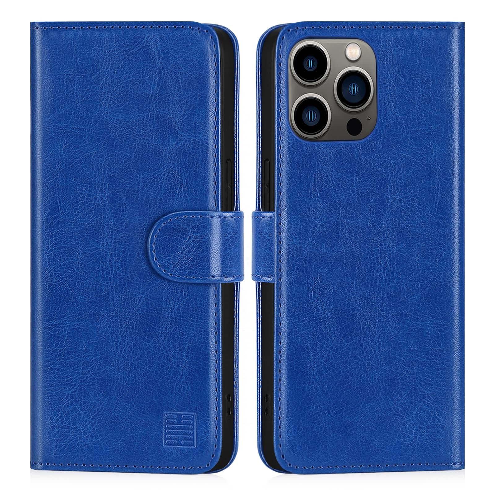 32nd Book Wallet PU Leather Flip Case Cover For Apple iPhone 14 Pro (6.1"), Design With Card Slot and Magnetic Closure - Deep Blue