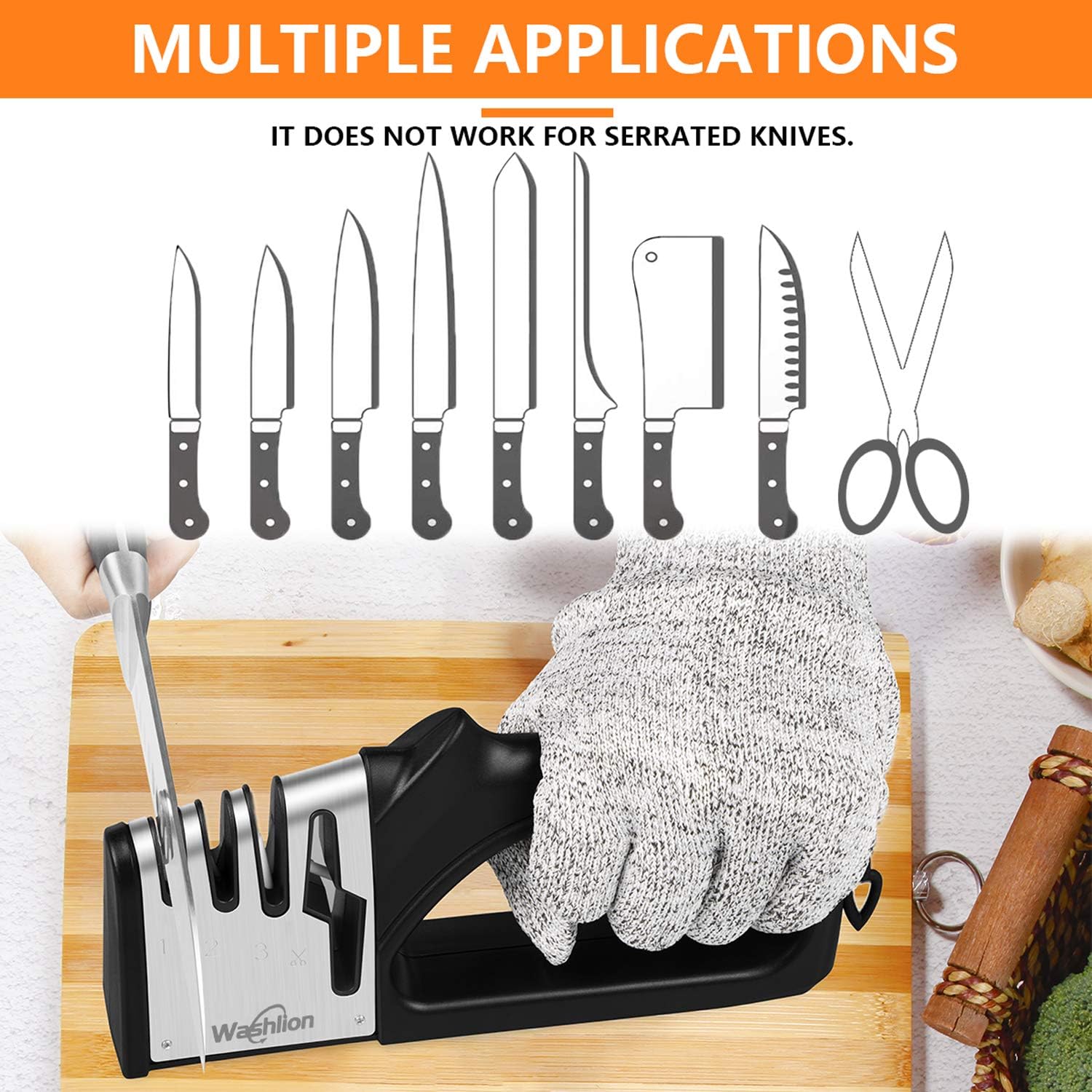 Knife Sharpener 4Slot for Straight , Knife Sharpening Tool for Kitchen Knives,Easy Manual