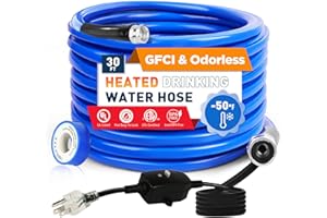 XPORTION 30FT(10-50FT) Heated Drinking Water Hose, -50°F-46°C Heated Water Hose for RV with Leakage Protection for 5/8" Inner, Self-Regulating Hose Water Heater with 3/4" NH Fittings for RV & Garden