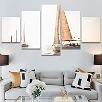 SIGNWIN 5 Panel Canvas Wall Art Modern Art Boat Expressive Multicolor Nautical Photography Transportation for Home Decorations Ready to Hang - 60