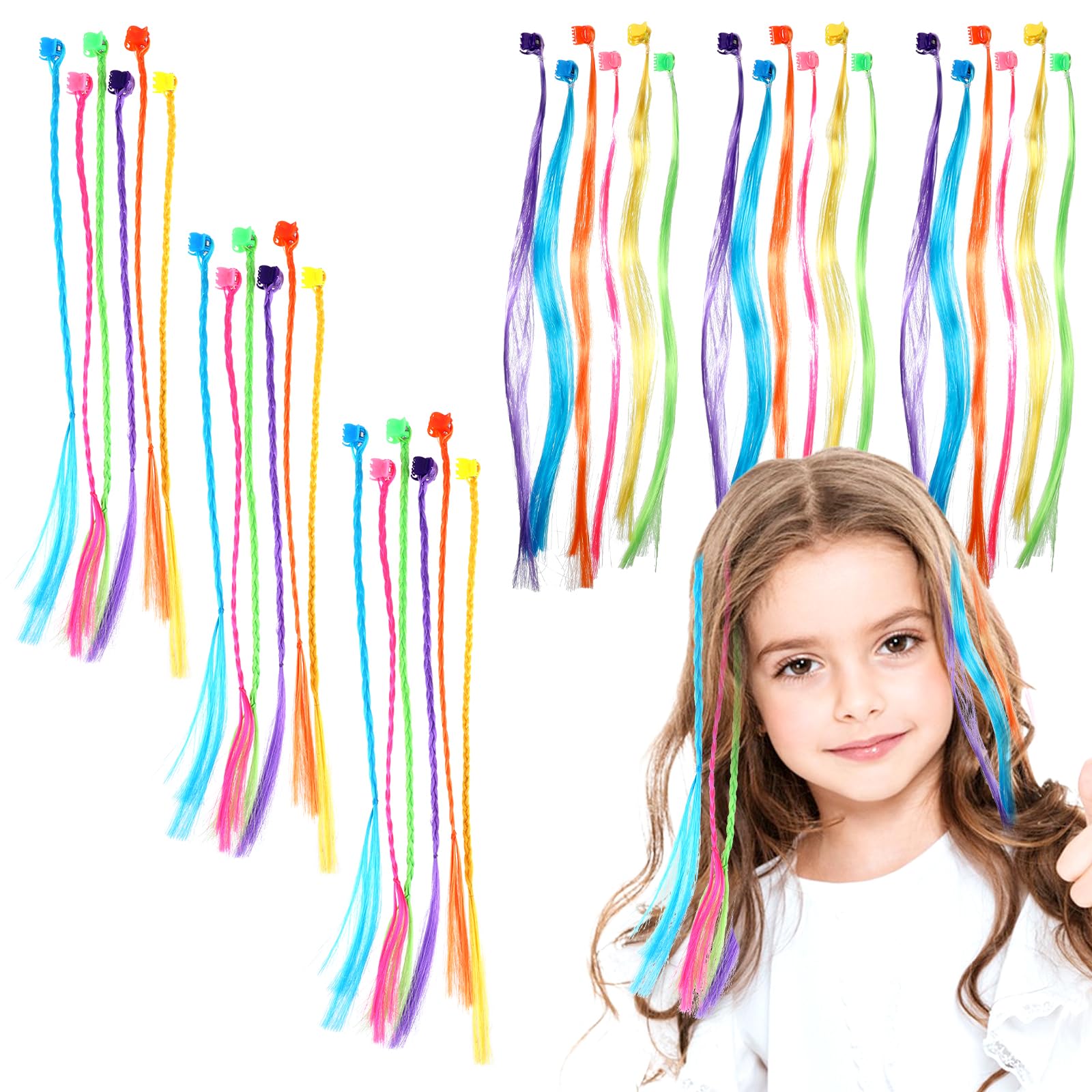 Photo 1 of 36 Pack Colored Hair Extensions for Kids, Colorful Hair Accessories for Girls, Clip in Colored Hair Extensions Girls, Hair Extensions Rainbow Hair Color Hair Extensions for Girls Ponytails Accessories