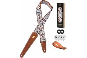 Nefelibata Guitar Strap, with Extended Soft Brown Suede Leather Ends for Bass Acoustic Electric Guitar, Free with Lock and Head Strap