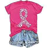 Tewmeu Breast Cancer Shirts for Women Pink Ribbon Breast Cancer Support Tshirts Cancer Awareness Tee Tops