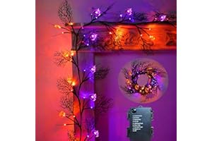 PALONMY Halloween Garland with Lights 8.86FT 72LED Willow Vine Twig with Timer Black Garland Lights with Orange Pumpkins Purple Bats and Black Leaves Dead Branches Halloween Decorations Indoor Outdoor