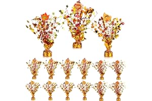 Ceenna 12 Pieces Thanksgiving Table Decorations Fall Metallic Gleam Foil Spray Centerpieces Faux Turkey Branches Maple Glitter Plastic Spray Table Centerpiece for Christmas Holiday Party Supplies