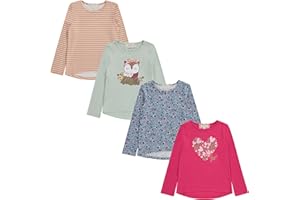BTWEEN Girls Long Sleeve Fall Graphic Tops, School & Sports Tees, 4 Pack Multiple Pattern Tshirts