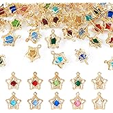 Cheriswelry 50Pcs Star Rhinestone Pendants Crystal Star Dangle Charms with Golden Iron Frame 10 Colors 16mm for Bracelet Accessories Jewelry Making Decoration