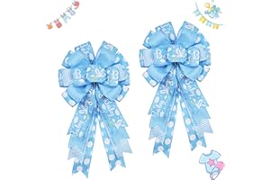 MONTEKIN Large Baby Shower Bows 20x11 Inch, 2 Pack Wired Burlap Wreath for Boy Girl, Big Tree Topper for Front Door Indoor Outdoor Spring Decoration (Blue)