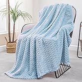 Exclusivo Mezcla Fleece Throw Blanket for Couch and Bed, 50x70 Inches Soft Cozy Jacquard Flannel Blankets, Lightweight Fuzzy Plush Warm Throws for Women, Light Blue